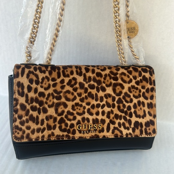 New GUESS Iseline Convertible Crossbody Flap, Leopard - Picture 1 of 15